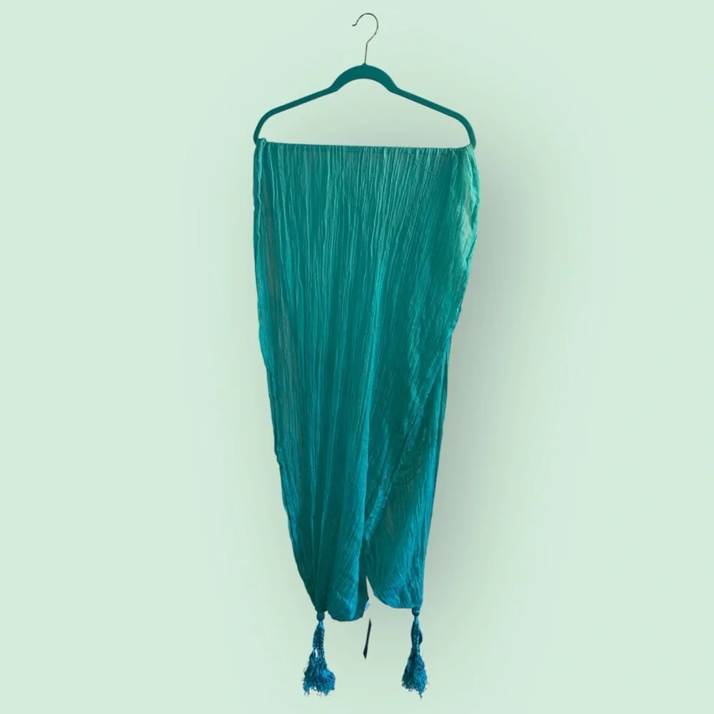 Chaudry Turquoise Sheer Fringed Scarf with Braided Tassels